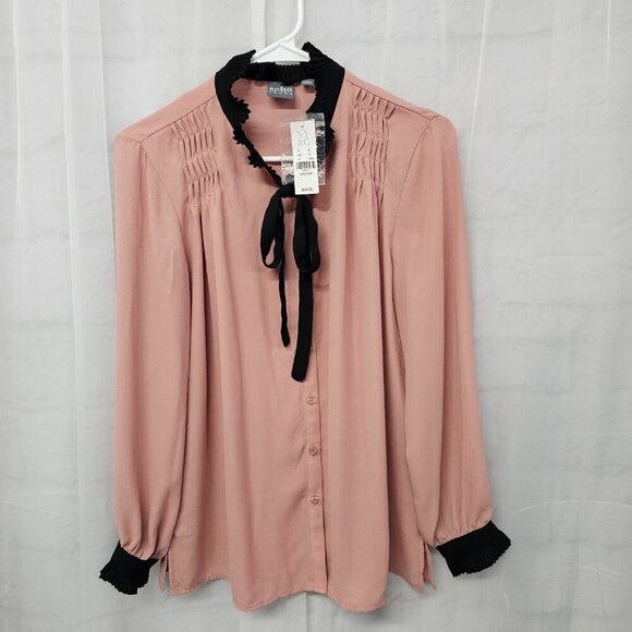 NWT Soho Jeans Pink Black Coquette Blouse Retro Romantic Defect M - Picture 8 of 16